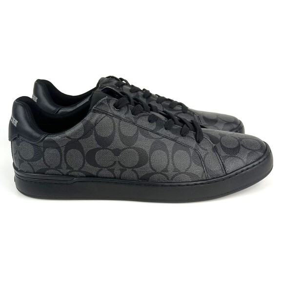 COACH Designer Signature Monogram Clip Low Top Sneakers Mens 13D Charcoal Black - Picture 1 of 9
